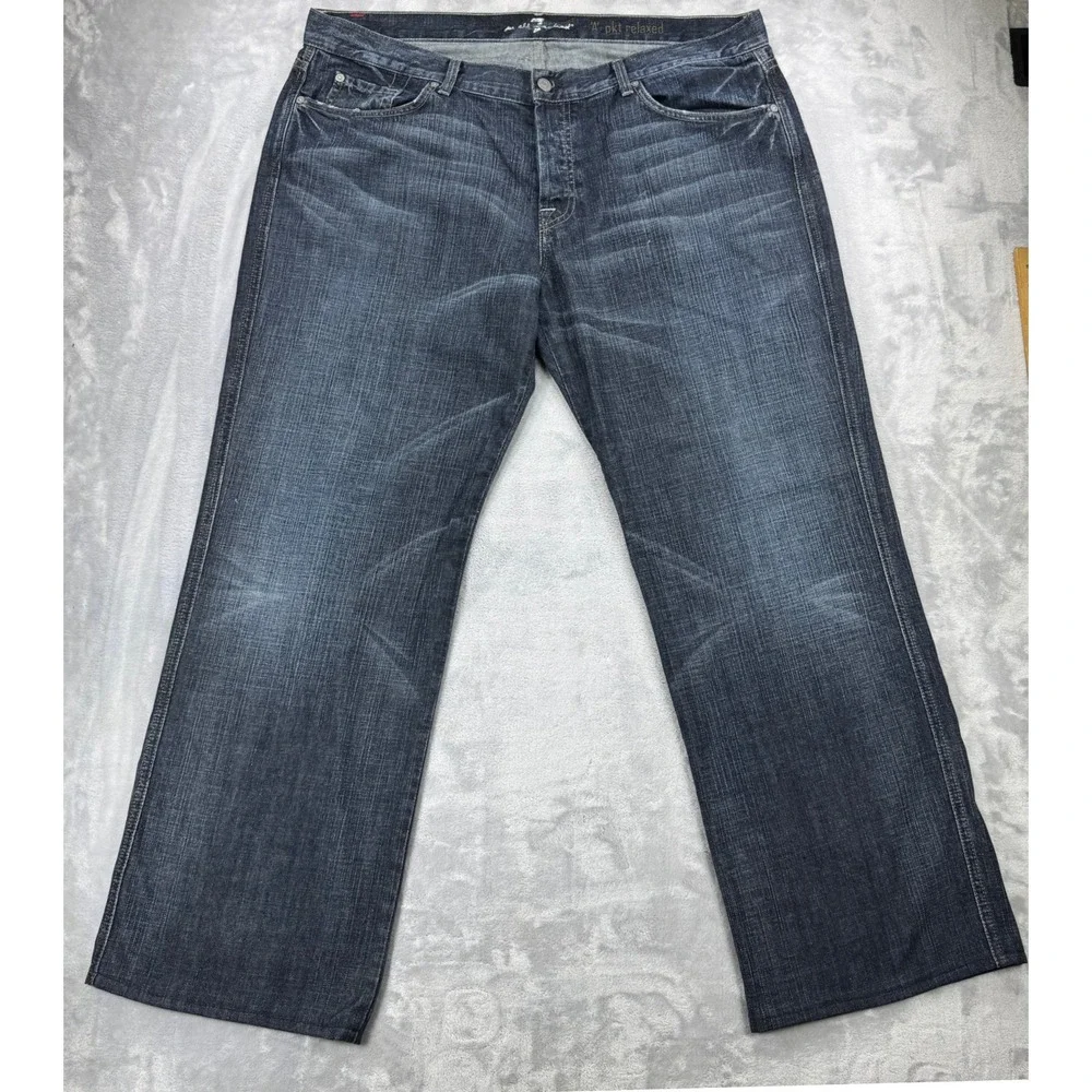 7 FOR ALL MANKIND 'A' Pkt Relaxed Jeans Mens 40x31 Dark‎ Wash Button Fly USA